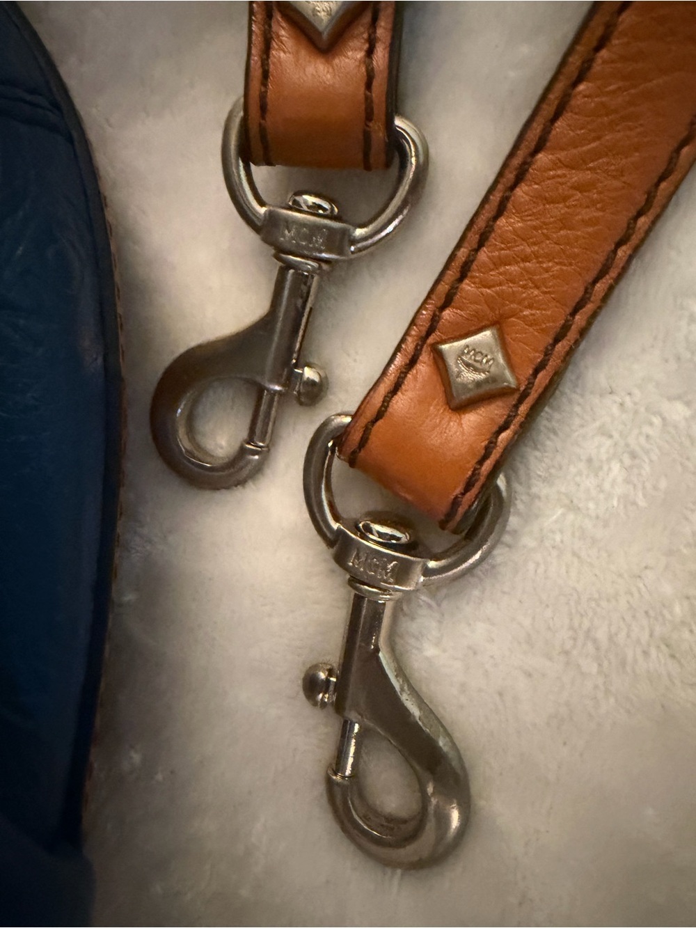 MCM Blue Leather Shoulder Bag with Tan strap - Picture 6 of 11